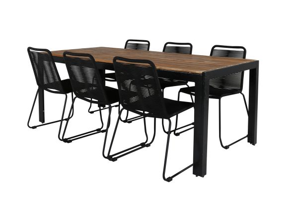 Imagine Masa de dining Bois 205*90cm - Picioare negre / Acacia + Scaun empilabil Lindos - Aluminiu negru / Sfoară neagră_6