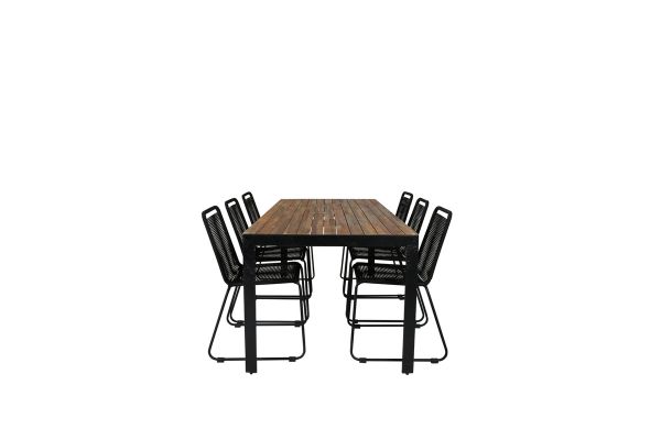 Imagine Masa de dining Bois 205*90cm - Picioare negre / Acacia + Scaun empilabil Lindos - Aluminiu negru / Sfoară neagră_6