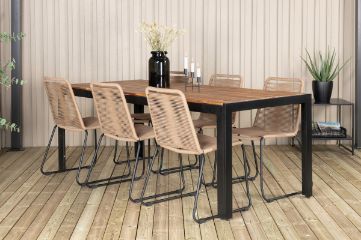 Imagine Masa de dining Bois 205*90cm - Picioare negre / Acacia + Scaun empilabil Lindos - Aluminiu Negru / Sfoara Latte_6