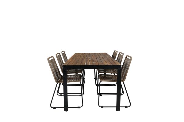 Imagine Masa de dining Bois 205*90cm - Picioare negre / Acacia + Scaun empilabil Lindos - Aluminiu Negru / Sfoara Latte_6