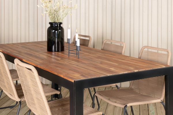 Imagine Masa de dining Bois 205*90cm - Picioare negre / Acacia + Scaun empilabil Lindos - Aluminiu Negru / Sfoara Latte_6