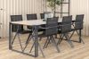 Imagine Masa de dining Texas 200*100 - Alu negru / Teak / Piatra gri spray+6 scaune de dining Alina - Alu negru / Textilene negru