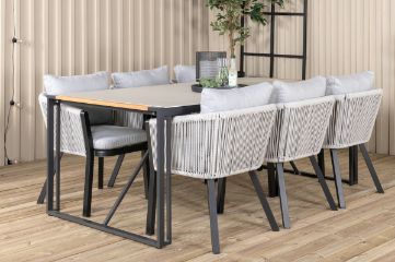 Imagine Masa de dining Texas 200*100 - Alu negru / Teak / Pietris gri Spray + Scaun de dining Virya - Alu NEGRU / Perne gri _6