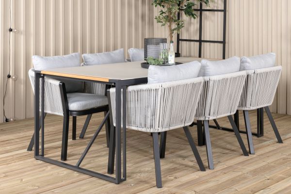 Imagine Masa de dining Texas 200*100 - Alu negru / Teak / Pietris gri Spray + Scaun de dining Virya - Alu NEGRU / Perne gri _6