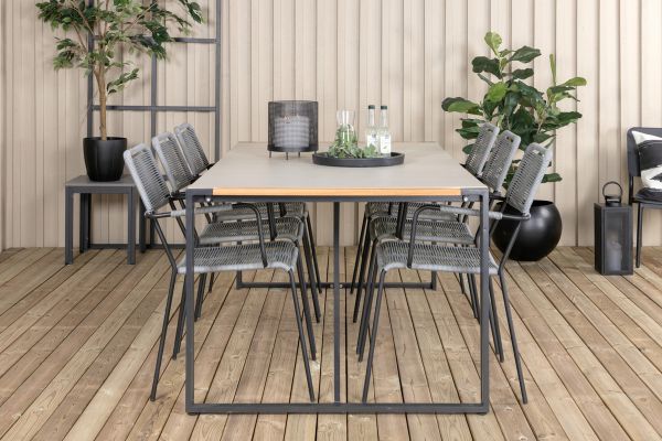 Imagine Masa de dining Texas 200*100 - Aluminiu negru / Teak / Pietris spray gri + Scaun de brat Lindos - Aluminiu negru / Sfoara gri_6