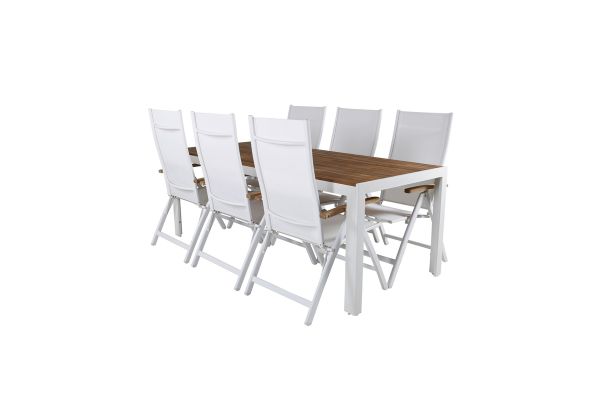 Imagine Masa de dining Bois 205*90cm - Aluminiu alb / Acacia + Scaun din 5 pozitii Panama Light alb / alb_6