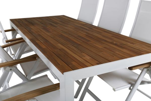 Imagine Masa de dining Bois 205*90cm - Aluminiu alb / Acacia + Scaun din 5 pozitii Panama Light alb / alb_6