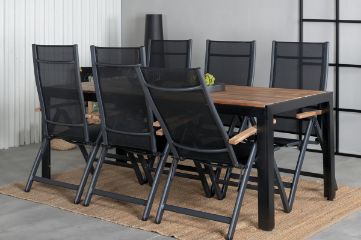 Imagine Masa de dining Bois 205*90cm - Picioare negre / Acacia +Scaun Panama Light 5-pozitii Negru / Negru si teak_6