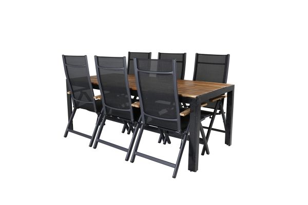 Imagine Masa de dining Bois 205*90cm - Picioare negre / Acacia +Scaun Panama Light 5-pozitii Negru / Negru si teak_6