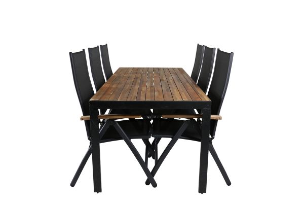 Imagine Masa de dining Bois 205*90cm - Picioare negre / Acacia +Scaun Panama Light 5-pozitii Negru / Negru si teak_6