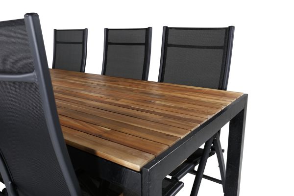 Imagine Masa de dining Bois 205*90cm - Picioare negre / Acacia +Scaun Panama Light 5-pozitii Negru / Negru si teak_6