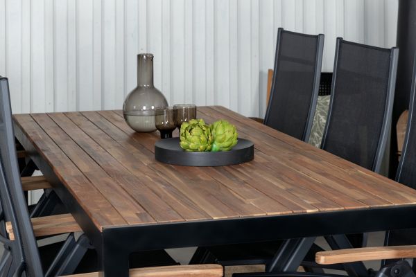 Imagine Masa de dining Bois 205*90cm - Picioare negre / Acacia +Scaun Panama Light 5-pozitii Negru / Negru si teak_6