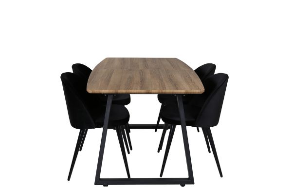 Imagine Masa de dining Inca - 160/200*85*H75 - Stejar / Negru+Scaun de dining Velvet - Negru / Negru_4