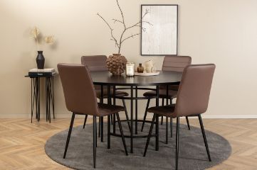 Imagine Copenhaga - Masă de dining rotundă - Negru / Negru+ Scaun Windu Lyx - Negru / Micro Fibre Maro_4