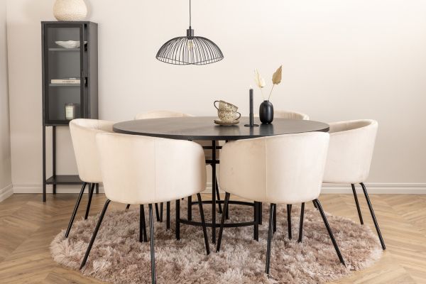 Imagine Copenhaga - Masă de dining rotundă - Negru / Negru+Scaun Berit - Negru / Velvet Bej_6