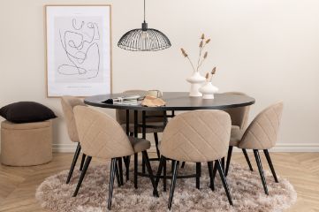 Imagine Copenhagen - Dining Table round - Black / Black+Velvet Stitches Chair - Black / Beige Fabric (Polyester linen )_6