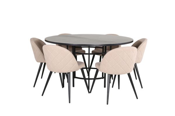 Imagine Copenhagen - Dining Table round - Black / Black+Velvet Stitches Chair - Black / Beige Fabric (Polyester linen )_6