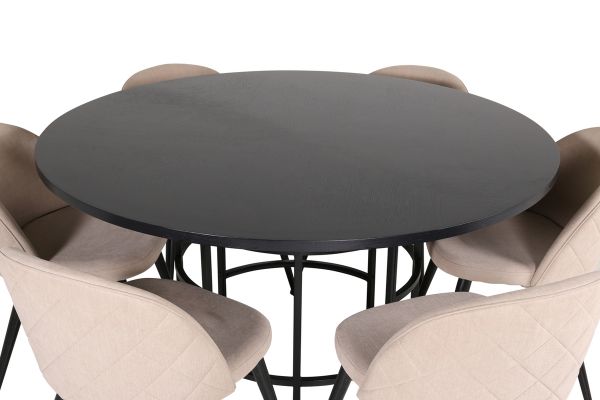 Imagine Copenhagen - Dining Table round - Black / Black+Velvet Stitches Chair - Black / Beige Fabric (Polyester linen )_6