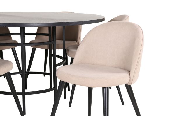 Imagine Copenhagen - Dining Table round - Black / Black+Velvet Stitches Chair - Black / Beige Fabric (Polyester linen )_6