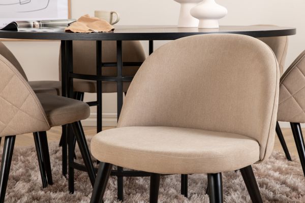 Imagine Copenhagen - Dining Table round - Black / Black+Velvet Stitches Chair - Black / Beige Fabric (Polyester linen )_6