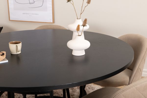 Imagine Copenhagen - Dining Table round - Black / Black+Velvet Stitches Chair - Black / Beige Fabric (Polyester linen )_6