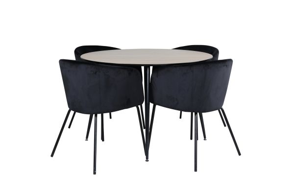 Imagine Masa de Dining Silar - Rotunda 100 cm - "Wood Look" Melamina / Picioare Negre + Scaun Berit - Negru / Catifea Neagra_4