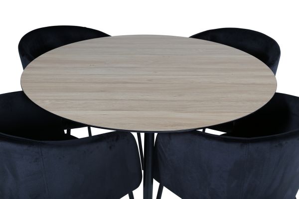 Imagine Masa de Dining Silar - Rotunda 100 cm - "Wood Look" Melamina / Picioare Negre + Scaun Berit - Negru / Catifea Neagra_4