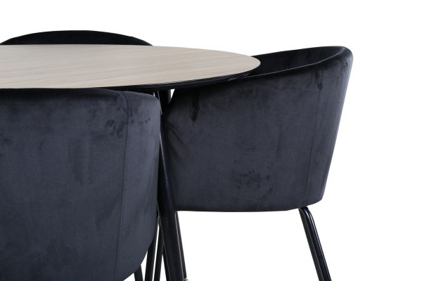 Imagine Masa de Dining Silar - Rotunda 100 cm - "Wood Look" Melamina / Picioare Negre + Scaun Berit - Negru / Catifea Neagra_4