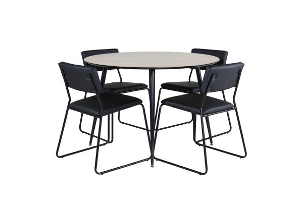 Imagine Masa de dining rotunda Silar - 100 cm - "aspect de lemn" Melamină / picioare negre + scaun Kenth - negru / PU negru_4