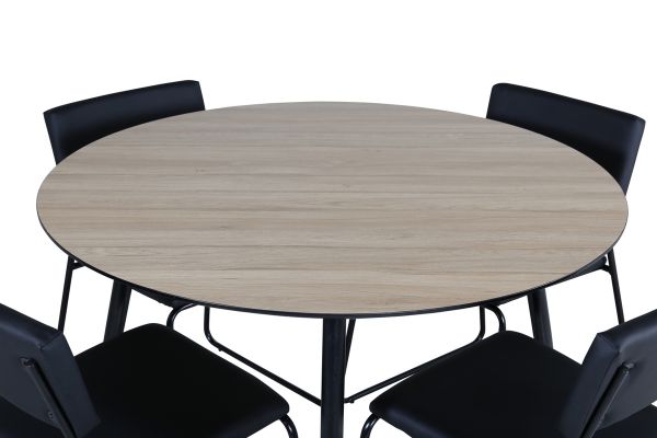 Imagine Masa de dining rotunda Silar - 100 cm - "aspect de lemn" Melamină / picioare negre + scaun Kenth - negru / PU negru_4