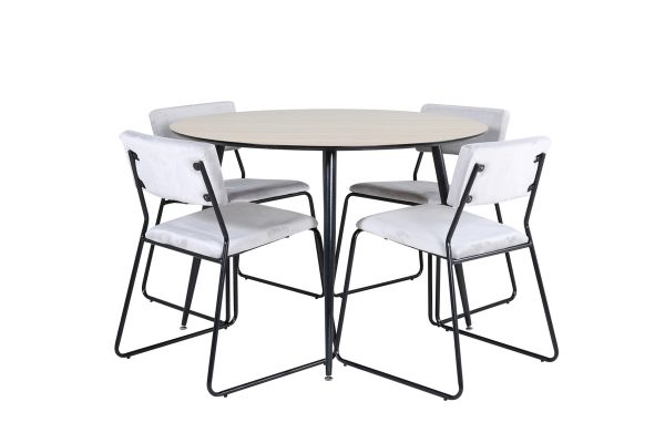 Imagine Masa de dining rotunda Silar - 100 cm - "Aspect Lemn" Melamina / Picioare Negre + Scaun Kenth - Negru / Catifea Gri deschis_4