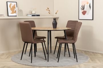 Imagine Vă rugăm să traduceți complet Tabelul de Dining Silar - Rotund 100 cm - "Look de Lemn" Melamină / Picioare Negre + Scaunul Windu Lyx - Negru / Micro Fibre Maro_4