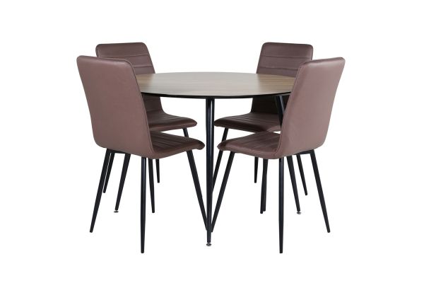 Imagine Vă rugăm să traduceți complet Tabelul de Dining Silar - Rotund 100 cm - "Look de Lemn" Melamină / Picioare Negre + Scaunul Windu Lyx - Negru / Micro Fibre Maro_4