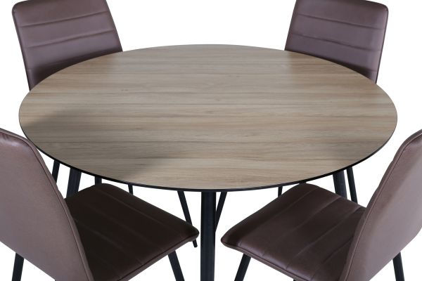 Imagine Vă rugăm să traduceți complet Tabelul de Dining Silar - Rotund 100 cm - "Look de Lemn" Melamină / Picioare Negre + Scaunul Windu Lyx - Negru / Micro Fibre Maro_4