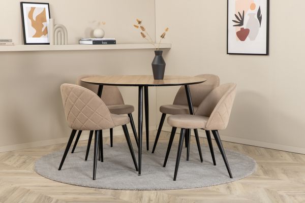 Imagine Silar Dining Table - Round 100 cm - "Wood Look" Melamine / Black Legs+Velvet Stitches Chair - Black / Beige Fabric (Polyester linen )_4