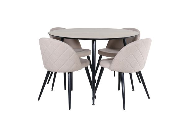 Imagine Silar Dining Table - Round 100 cm - "Wood Look" Melamine / Black Legs+Velvet Stitches Chair - Black / Beige Fabric (Polyester linen )_4