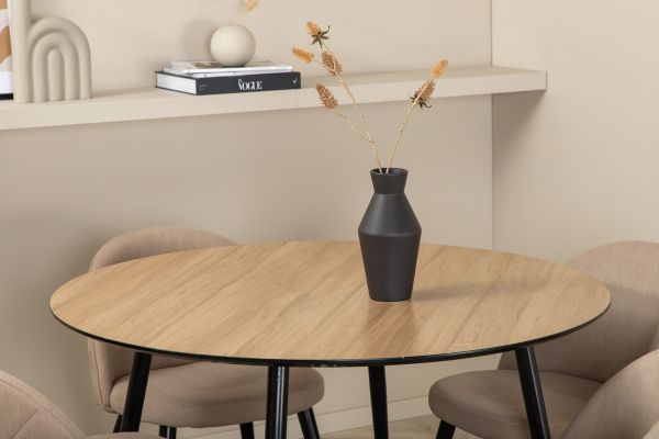 Imagine Silar Dining Table - Round 100 cm - "Wood Look" Melamine / Black Legs+Velvet Stitches Chair - Black / Beige Fabric (Polyester linen )_4