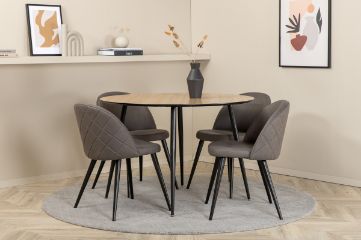 Imagine Masa de dining Silar - Rotundă 100 cm - "Aspect Lemn" Melamină / Picioare Negre+Scaun cu Stil Velur Gray - Negru / Microfibră Gri_4