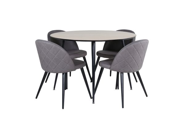 Imagine Masa de dining Silar - Rotundă 100 cm - "Aspect Lemn" Melamină / Picioare Negre+Scaun cu Stil Velur Gray - Negru / Microfibră Gri_4