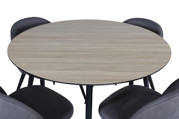 Imagine Masa de dining Silar - Rotundă 100 cm - "Aspect Lemn" Melamină / Picioare Negre+Scaun cu Stil Velur Gray - Negru / Microfibră Gri_4