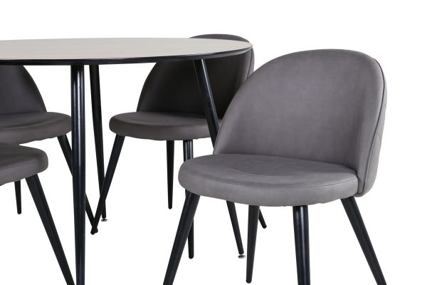 Imagine Masa de dining Silar - Rotundă 100 cm - "Aspect Lemn" Melamină / Picioare Negre+Scaun cu Stil Velur Gray - Negru / Microfibră Gri_4