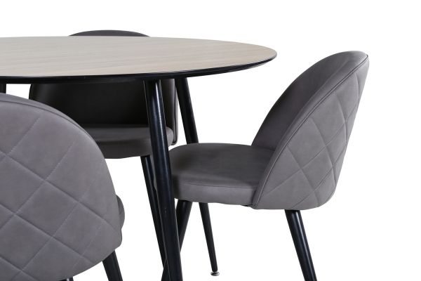 Imagine Masa de dining Silar - Rotundă 100 cm - "Aspect Lemn" Melamină / Picioare Negre+Scaun cu Stil Velur Gray - Negru / Microfibră Gri_4