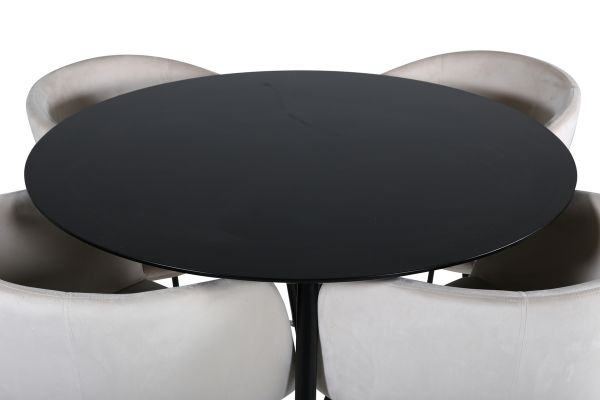 Imagine Masa de dining Silar - Rotundă 100 cm - Melamină neagră / Picioare negre + Scaun Berit - Negru / Catifea Bej_4