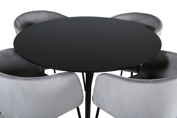 Imagine Masa de dining Silar - Rotundă 100 cm - Melamină neagră / Picioare negre + Scaun Berit - Negru / Catifea gri deschis_4