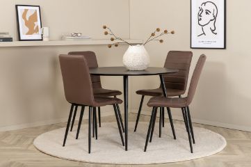 Imagine Silar Dining Table - Round 100 cm - Black Melamine / Black Legs+Windu Lyx Chair - Black / Brown Micro Fibre_4