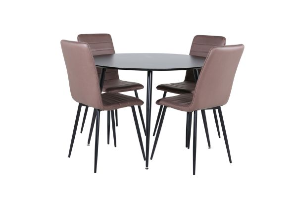 Imagine Silar Dining Table - Round 100 cm - Black Melamine / Black Legs+Windu Lyx Chair - Black / Brown Micro Fibre_4