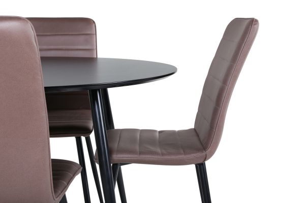 Imagine Silar Dining Table - Round 100 cm - Black Melamine / Black Legs+Windu Lyx Chair - Black / Brown Micro Fibre_4