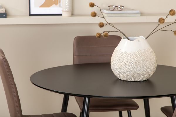 Imagine Silar Dining Table - Round 100 cm - Black Melamine / Black Legs+Windu Lyx Chair - Black / Brown Micro Fibre_4