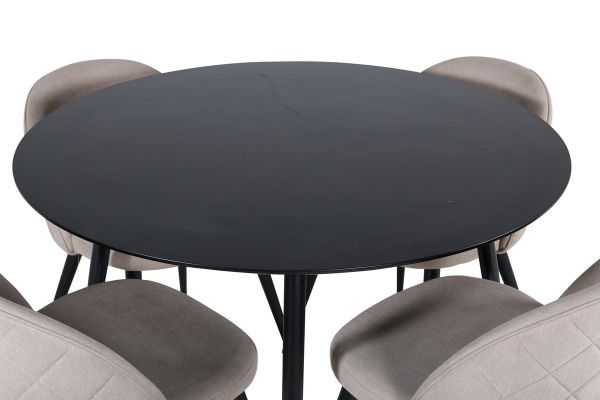 Imagine Masa de dining Silar - Rotunda 100 cm - Melamină neagră / Picioare negre + Scaun cu cusături de catifea - Negru / Material din țesătură bej (Poliester in) _4