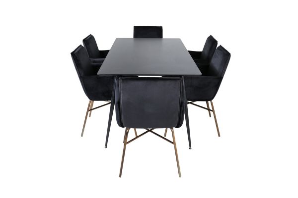 Imagine Masă de dining Silar - 180 cm - Black Melamine / Black Legs + Scaun Petra - Distressed Copper / Black Velvet_6